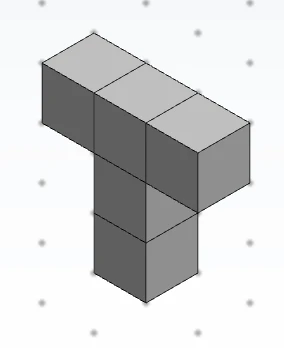 T-shaped solid made from 5 identical cubes: 3 in a row, 2 stacked on top of the middle cube.