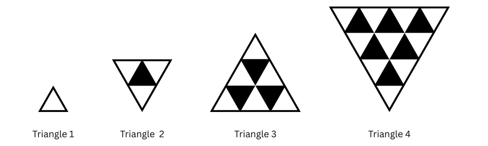 Growing triangle pattern made of smaller black and white triangles