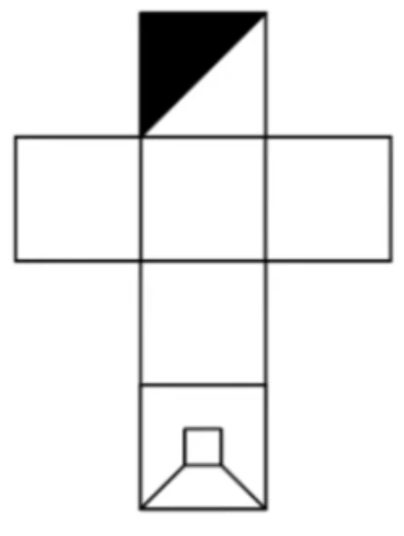 The net laid flat showing the black-triangle face and the funnel-shaped face