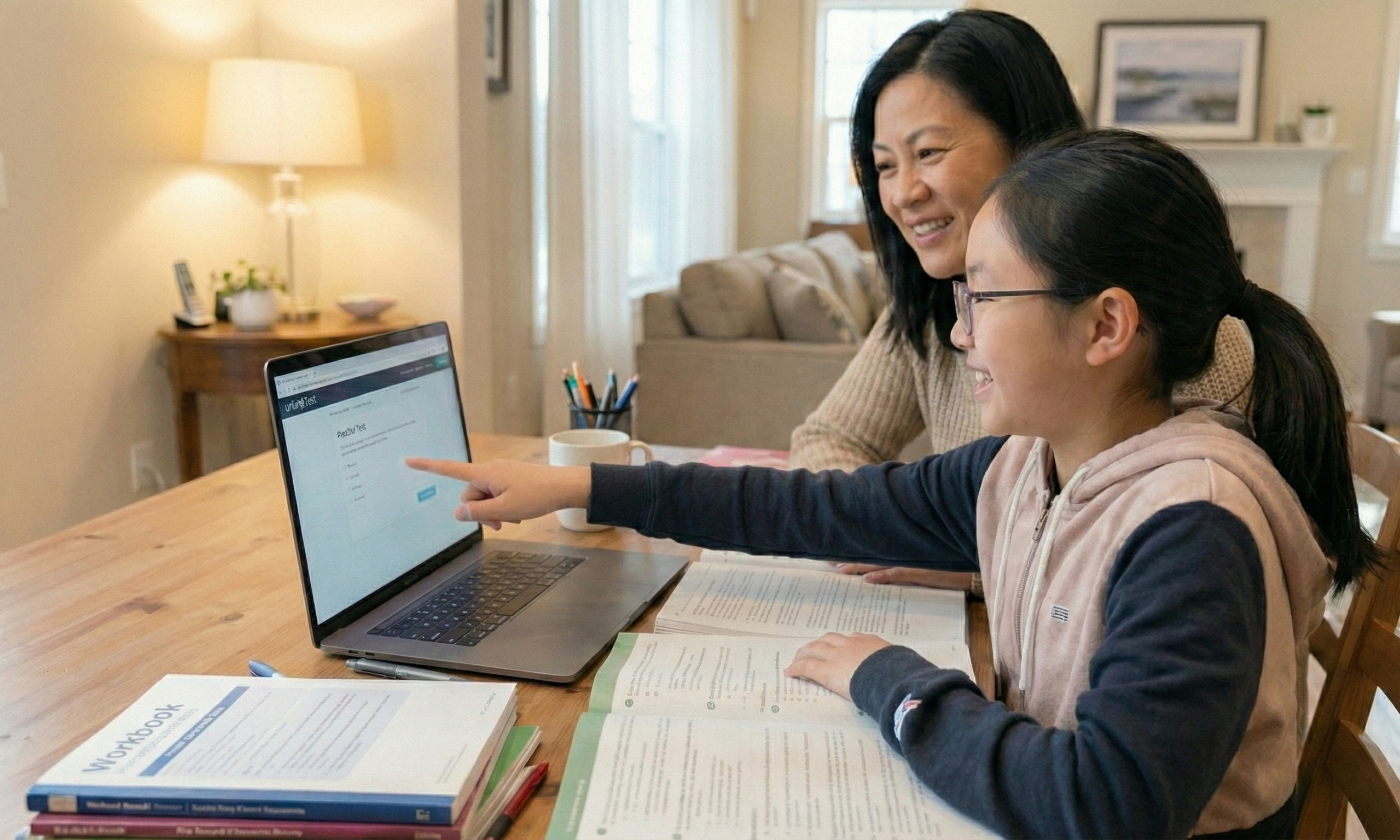 Child studying with parent