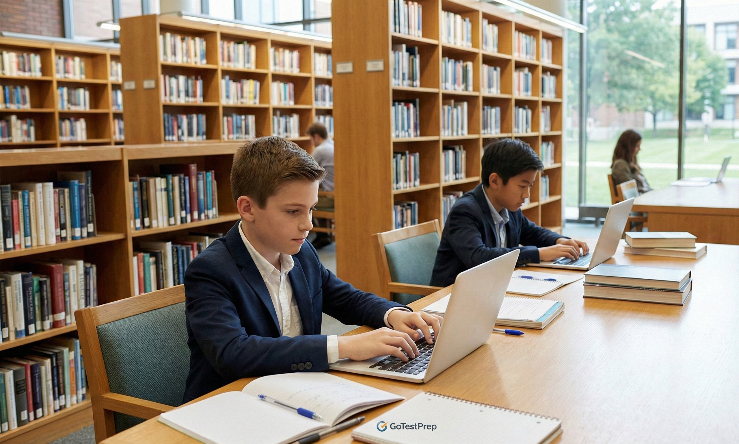 Student studying in a library